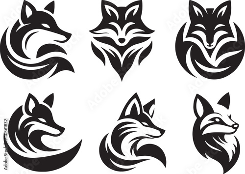 Set of fox logo vector illustration silhouette clipart icon