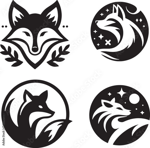 Set of fox logo vector illustration silhouette clipart icon