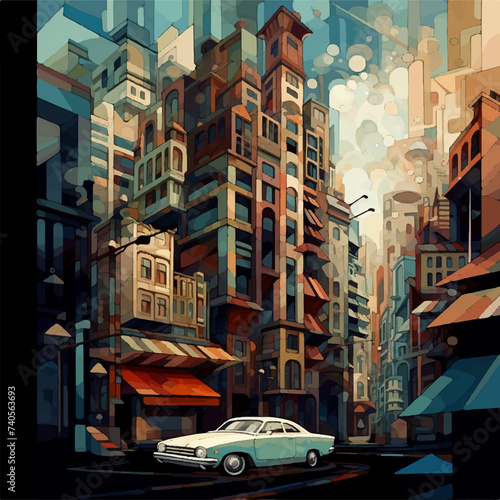 Wallpaper Mural bright colorful illustration - cozy city cubic style Torontodigital.ca