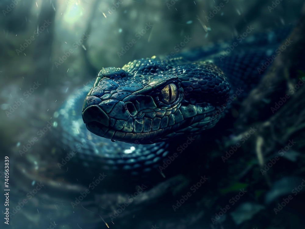 Sinister basilisk slithering through a forbidden forest eyes piercing the darkness secrets untold Sinister basilisk slithering through a forbidden forest eyes piercing the darkness secrets untold