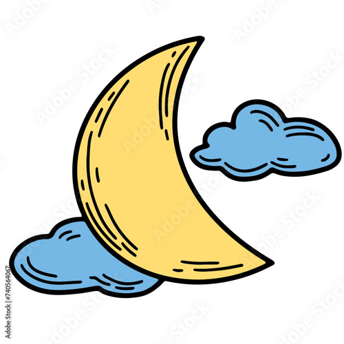 moon and clouds icon over white background, colorful design, vector illustration