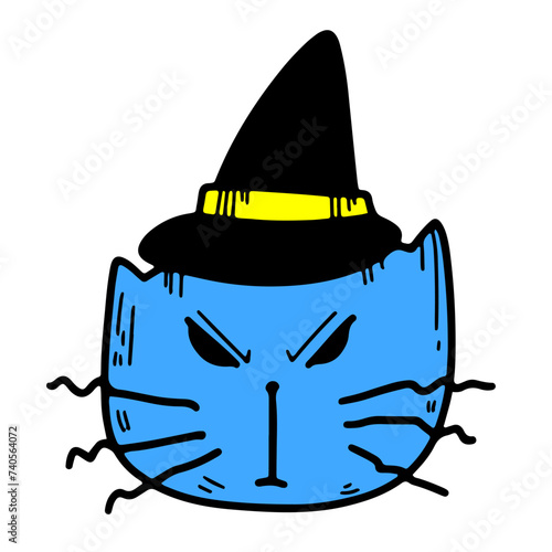 Halloween cat. Vector illustration of a cat in a witch hat.