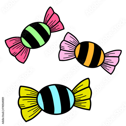 Candy in doodle style. Hand drawn vector illustration.