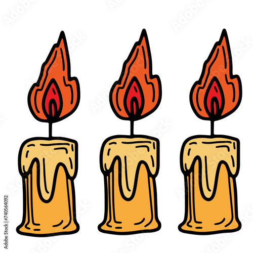 Set of candles. Vector illustration of a set of burning candles.