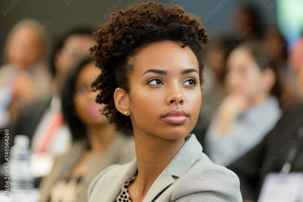 Jeune femme d'affaires noire durant une réunion » IA générative Jeune femme d'affaires noire durant une réunion » IA générative