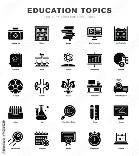Education Topics icons set. Vector illustration.