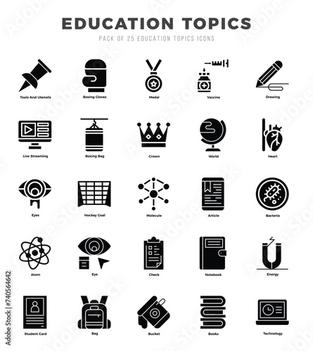 Education Topics Glyph icons. Vector Glyph illustration.