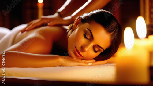 portrait of a woman in spa. A girl lies in a spa salon undergoing a body massage procedure, close-up.