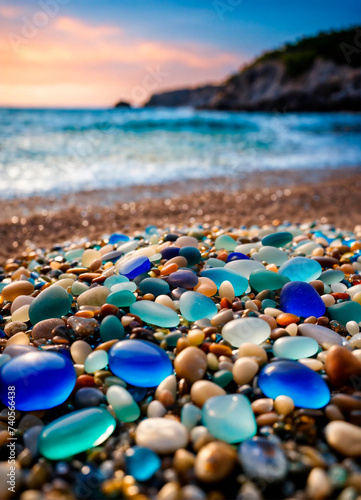 beautiful blue stones on the seashore. Selective focus.