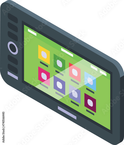 Car music display icon isometric vector. Control car system. Console digital