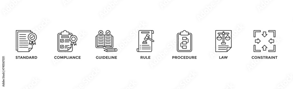 Regulation banner web icon vector illustration concept with icon of standard, compliance, guideline, rule, procedure, law and constraint Regulation banner web icon vector illustration concept with icon of standard, compliance, guideline, rule, procedure, law and constraint
