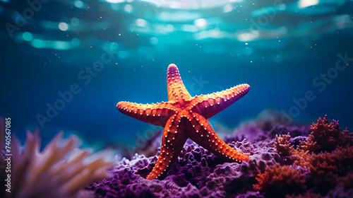 Sea shells and starfish  starfish on the ocean surface