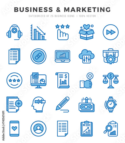 Vector Business & Marketing types icon set in Two Color style. vector illustration.