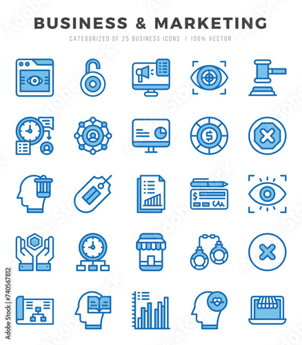 Set of simple Two Color Business & Marketing Icons. Two Color art icons pack.