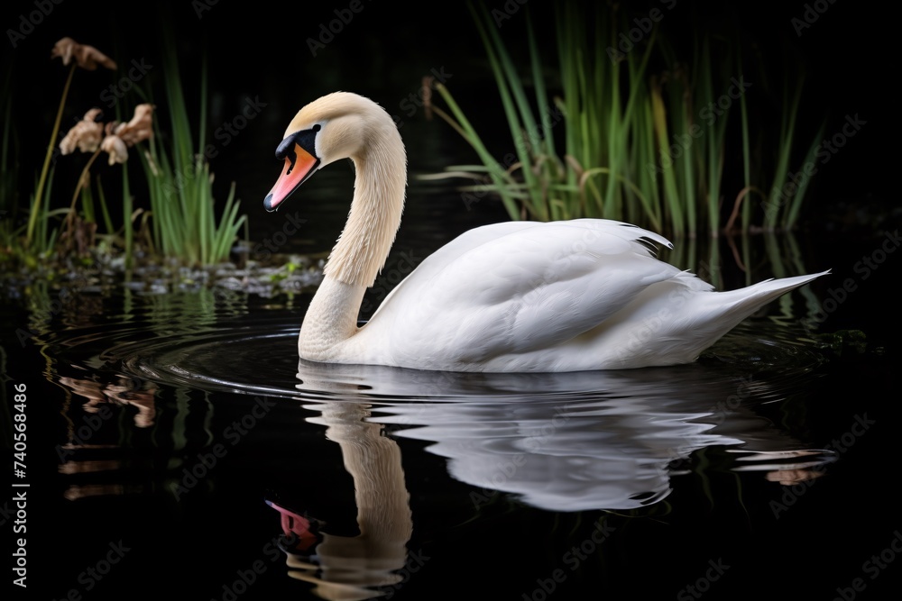Fototapeta premium Un cygne blanc se baladant sur l'eau » IA générative