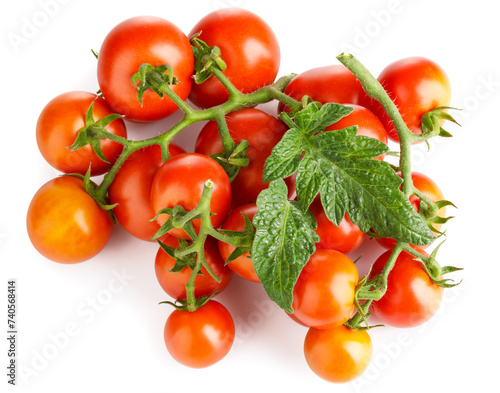 Fresh Tomatoes with green leaves. Tomato vegetables brunch. Vegetable isolated on white background. Organic natural farm grown food harvest © Yasonya