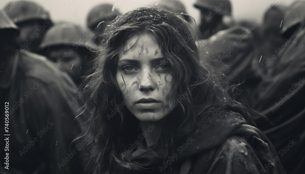 Conmovedora de una mujer, al estilo de la fotografía de guerra Conmovedora de una mujer, al estilo de la fotografía de guerra