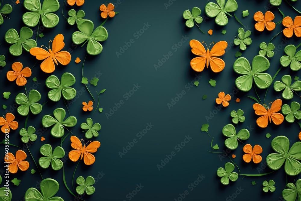 Naklejka premium A group of four leafed clovers on a dark background. Suitable for St. Patrick's Day designs