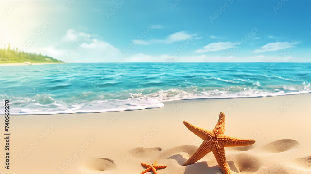 Sea shells and starfish, starfish on the ocean surface Sea shells and starfish, starfish on the ocean surface