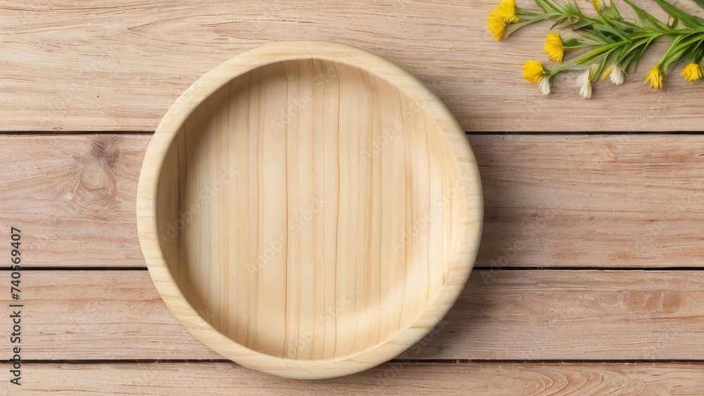 Top view and side view perspective of empty wood plate Top view and side view perspective of empty wood plate