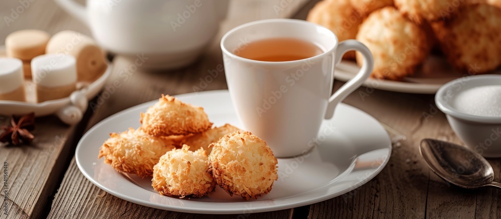 Delicious plate of various fried food served with a hot cup of refreshing tea Delicious plate of various fried food served with a hot cup of refreshing tea