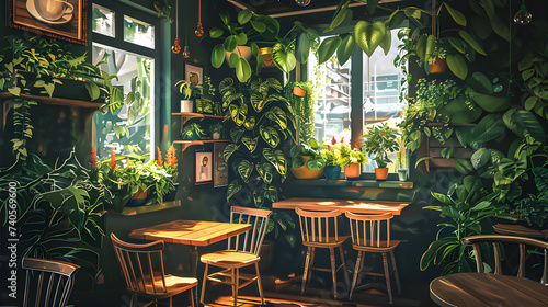 Beautiful greenery coffee shop comfortable and relaxation background