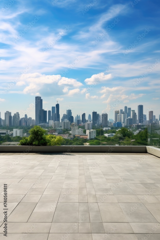 A panoramic view of a city skyline from a rooftop. Ideal for urban and architectural concepts