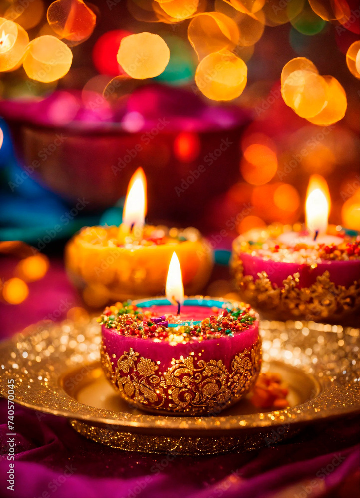 candles and decorations for Diwali. Selective focus. candles and decorations for Diwali. Selective focus.