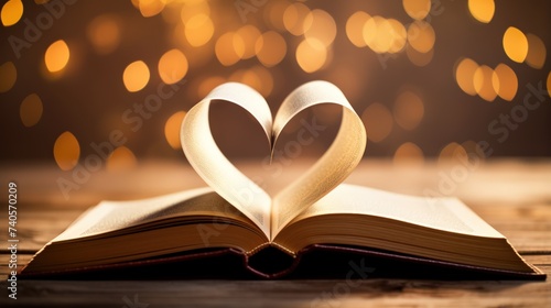 An opened book with heart-shaped pages