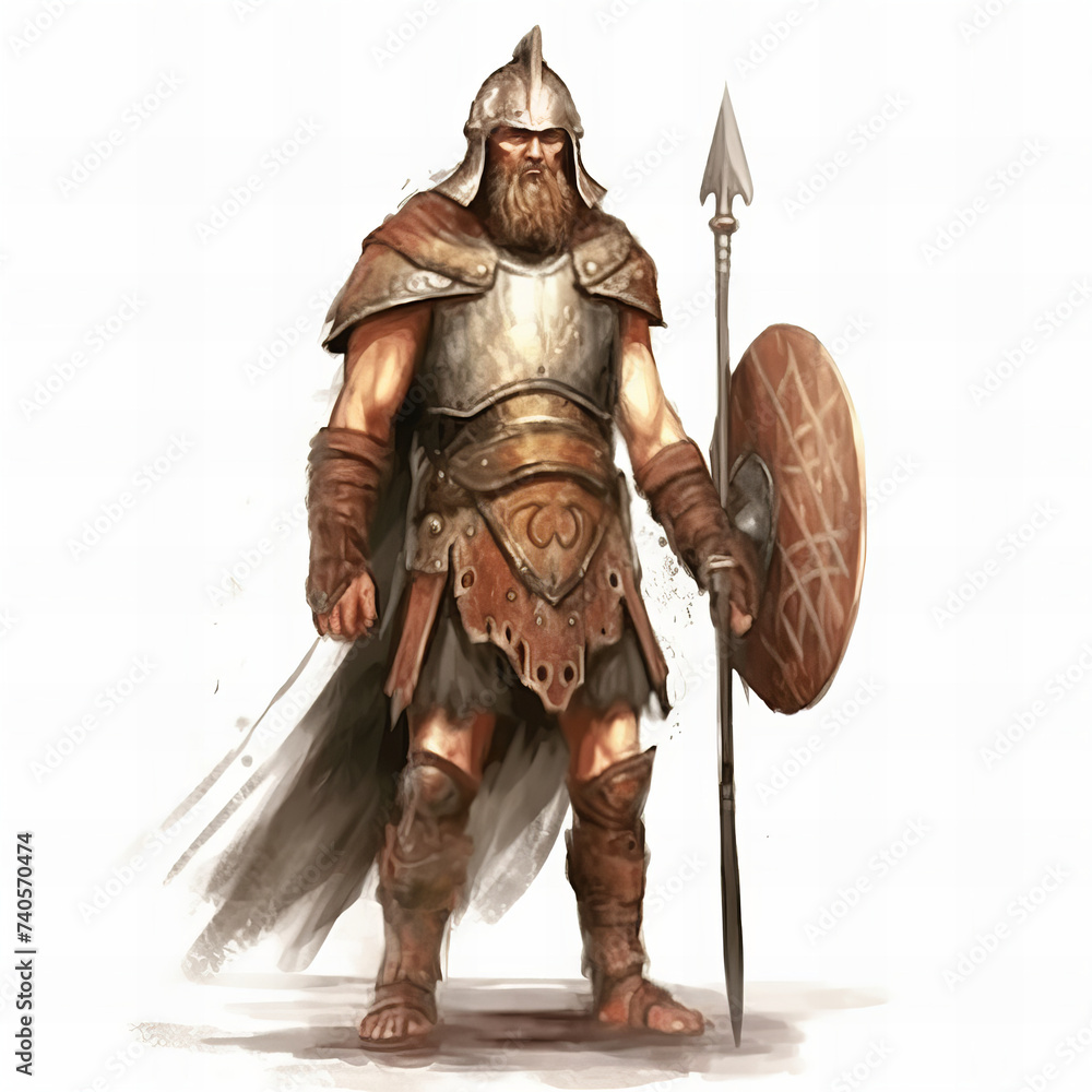 Mighty Viking Warrior Holding Spear and Shield - A Banner of Valor and Strength