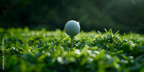 golf ball is sitting on a tee with a golf club,