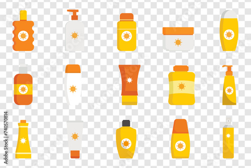 Sunscreen line icon set. Summer, beach, ultraviolet, ray, vitamins, protection, relaxation, sea, sun, skin, travel, health. Vector line icon for business and advertising