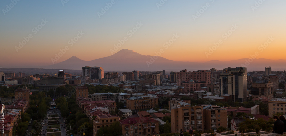 Panoramic view of mount Ararat and city of Yerevan, Armenia