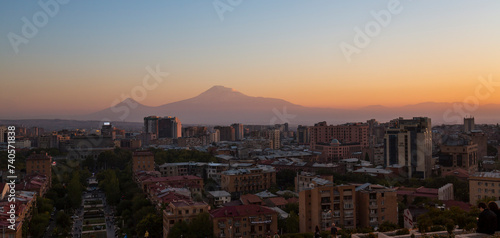 Panoramic view of mount Ararat and city of Yerevan, Armenia