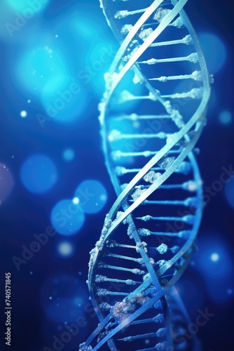 Illustration of double-stranded DNA with blue backdrop. Ideal for scientific projects © Fotograf
