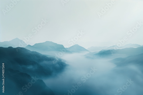 Misty mountain landscape. Background image. Created with Generative AI technology © Artem