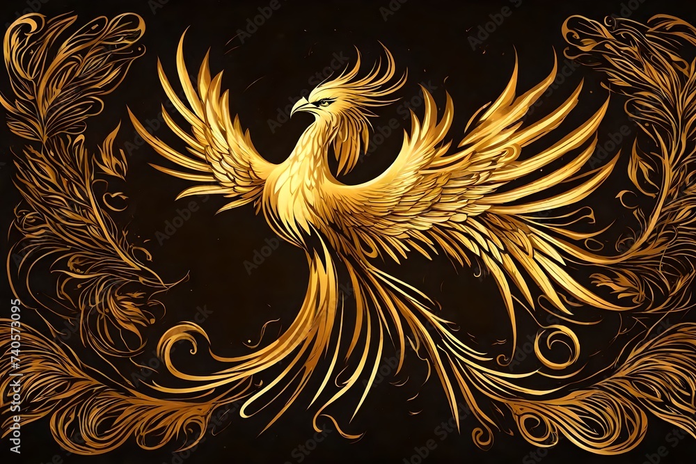 A golden phoenix bird as a logo design A golden phoenix bird as a logo design