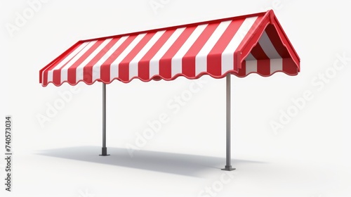 A classic red and white striped awning on a pole. Ideal for outdoor cafe or market scenes