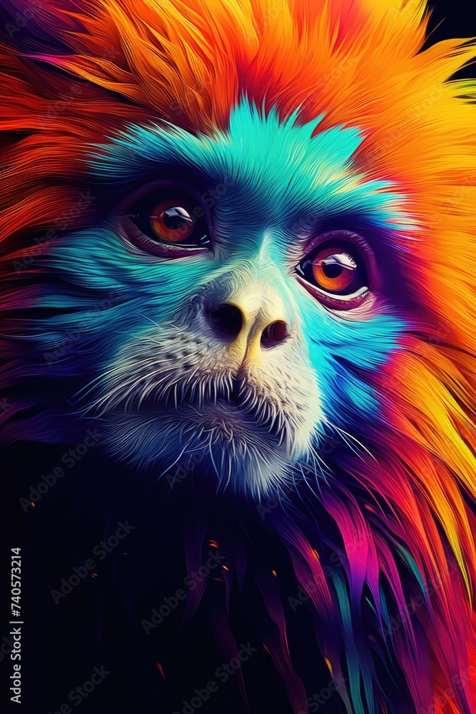 A vibrant close up of a monkey's face, perfect for animal lovers and wildlife enthusiasts A vibrant close up of a monkey's face, perfect for animal lovers and wildlife enthusiasts