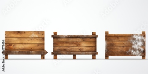 Canvas Print Three wooden benches placed next to each other, suitable for various outdoor set
