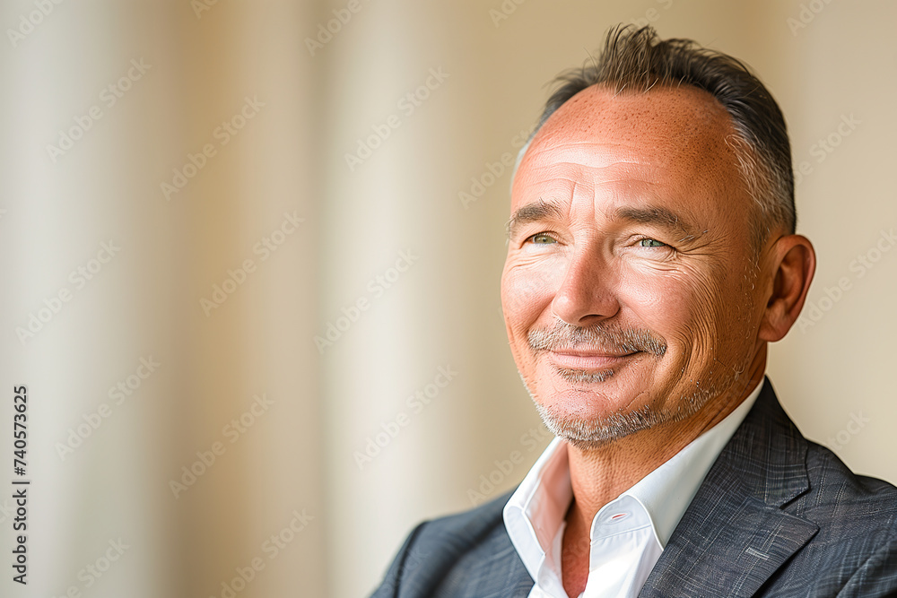 Sophisticated older man with a friendly smile, dressed in business attire