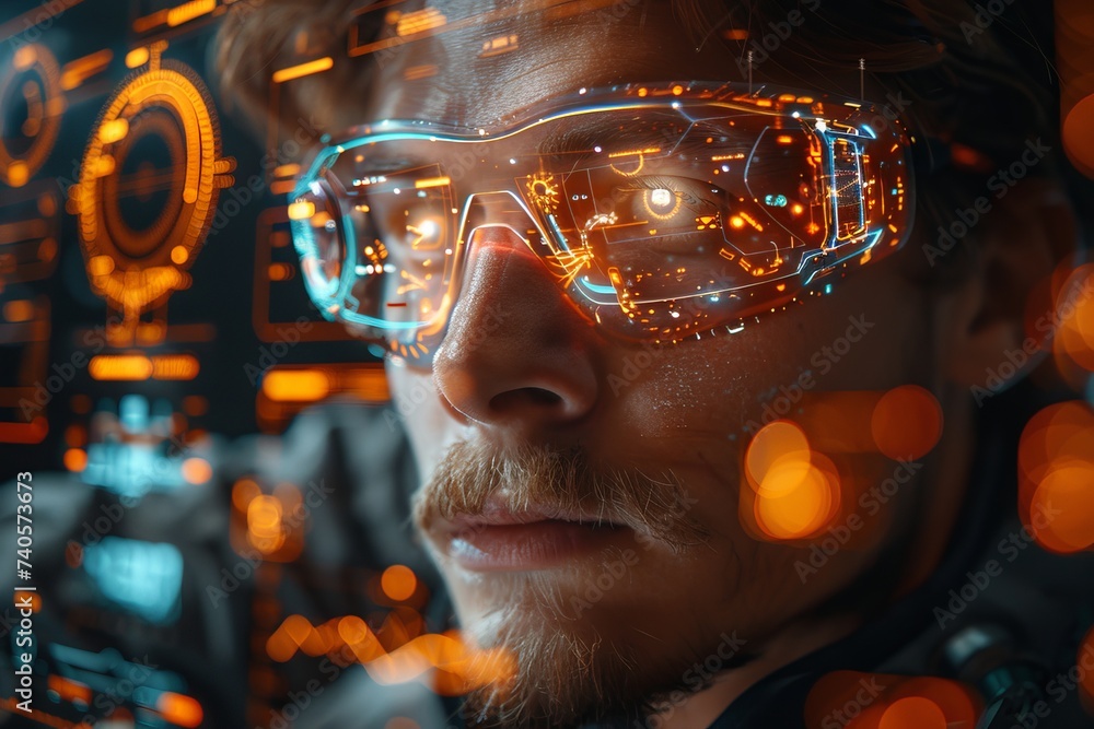 Engineer working on holographic projection 3D model in engine. Generative AI Engineer working on holographic projection 3D model in engine. Generative AI