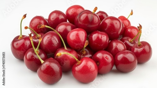 Fresh red cherries pile, top view juicy ripe fruits, vibrant organic harvest on background.