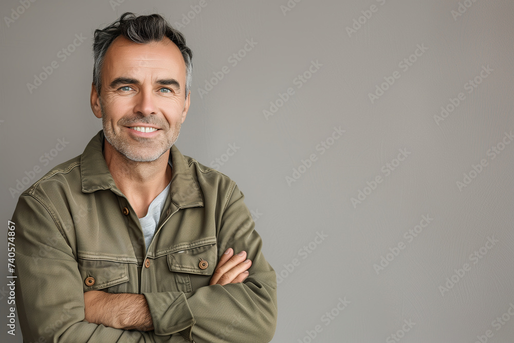 Smiling mature man with crossed arms in a casual jacket