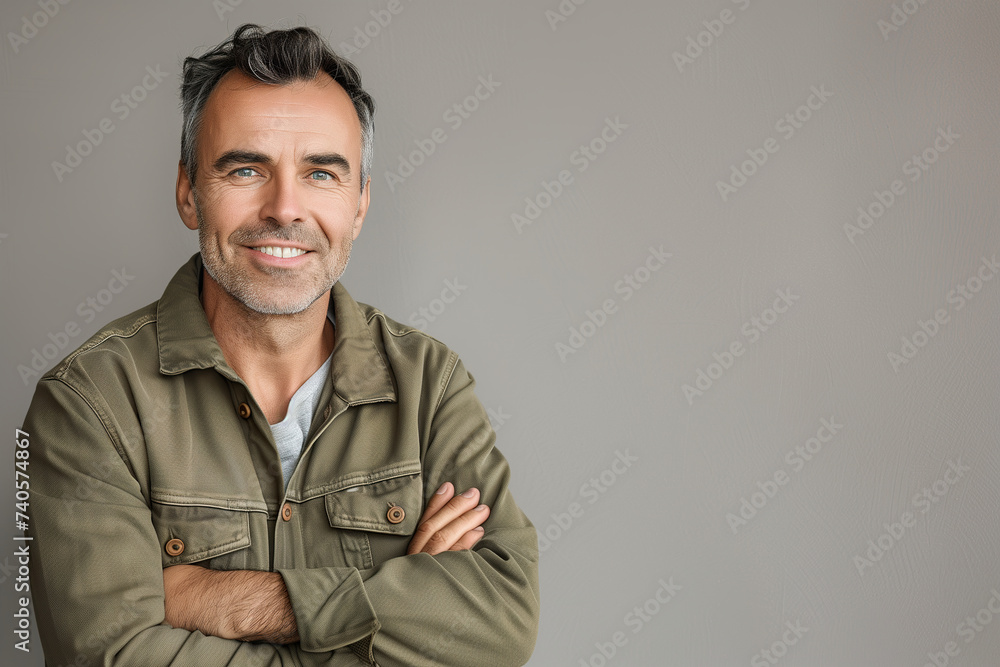 Smiling mature man with crossed arms in a casual jacket Smiling mature man with crossed arms in a casual jacket
