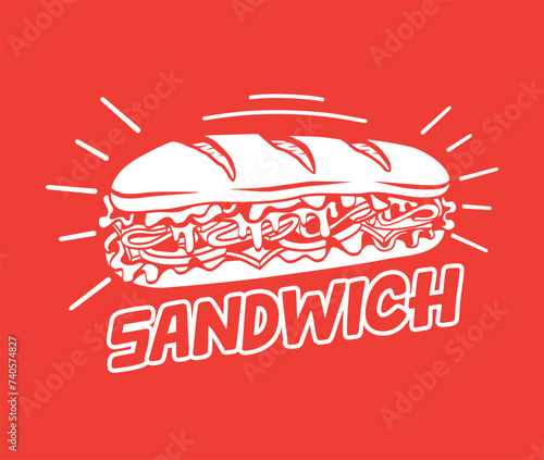 Simple Sandwich Logo Design Baquette Bread Frachise Street Food Black and White