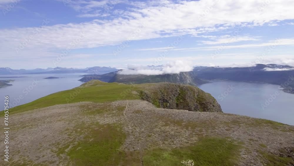 Aerial of mountains and fjord in Norway