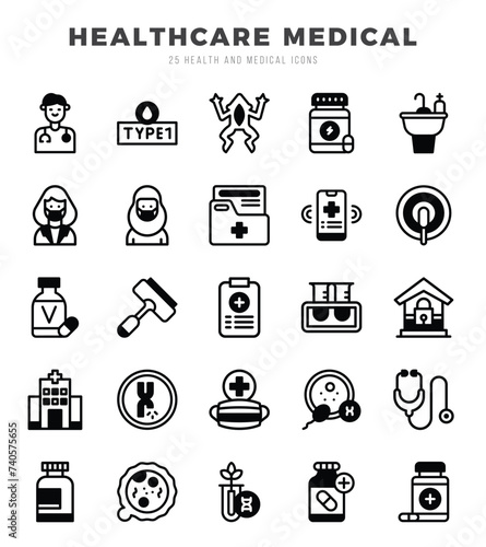 Simple Set of HEALTHCARE MEDICAL Related Vector Lineal Fill Icons.