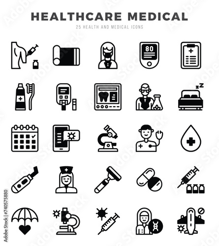 Set of HEALTHCARE MEDICAL Icons Lineal Fill icons collection.