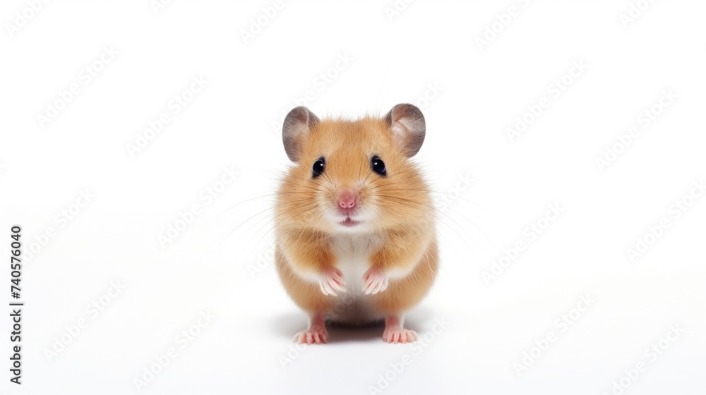 A cute brown and white hamster standing on hind legs. Perfect for pet care concept